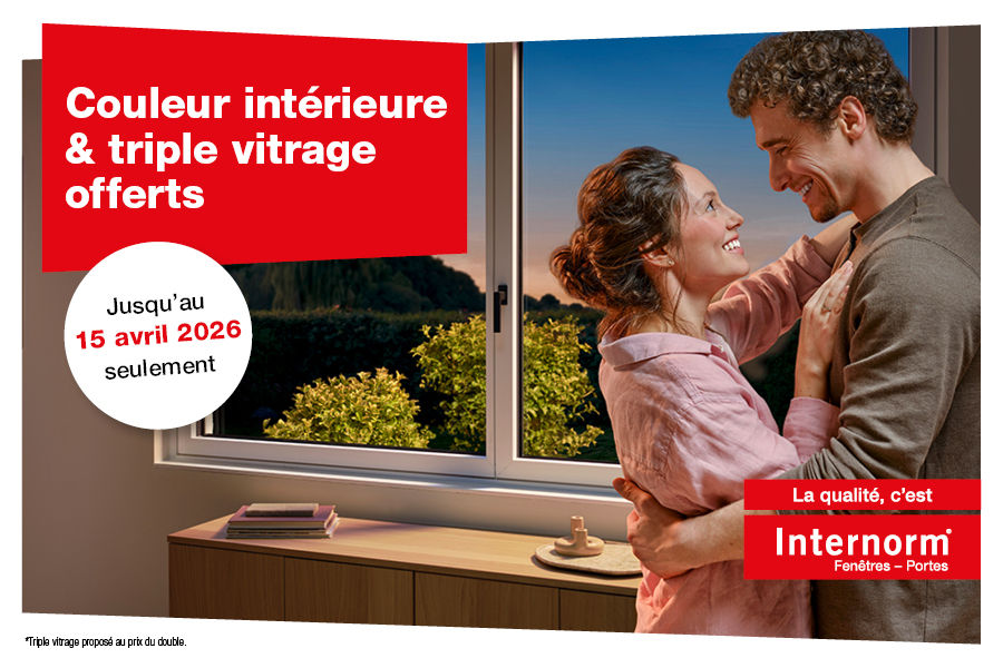 Jusqu’au 15 avril 2026, bénéficiez du triple vitrage au prix du double et de la couleur intérieure offerte pour vos fenêtres Internorm !